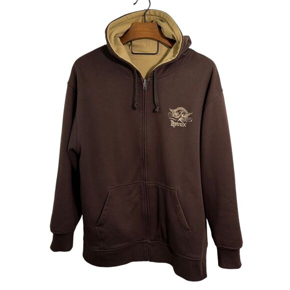 Avirex Vintage Y2K Reversible Brown Tan‎ Thermal Full Zip Hoodie Jacket Size 2XL - Picture 1 of 16
